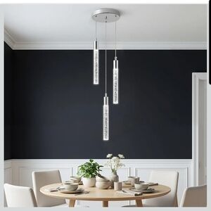 Modern Silver LED Pendant Chandelier - 3-Light Tubular Design